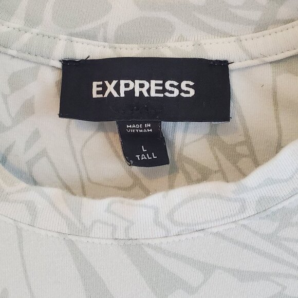 Express Graphic Botanical Print Tee White Gray Men’s L Tall - Picture 5 of 5